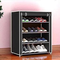 Best Care 4 Layer Collapsible Shoe Rack / 4 Layer Foldable Shoe Rack/Chappal Rack/Multipurpose Storage Rack (Black) - Fabric-image-92