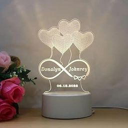 3D Illusion LED Lamp Heart Shape Design Personalized Light Custom Name & Date Warm White Light Gift for Anniversaries, Valentine's Day for Couples, Husband, Wife, Girlfriend, Boyfriend-image-49