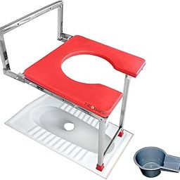 NEOSAFE Heavy Duty Stainless Steel Premium Folding Shower Bathing Room Wall Mount Commode Stool Indian Toilet Seat For Elderly Disabled man And Pregant Women Support - Red (120Kg, Set of 1)-22