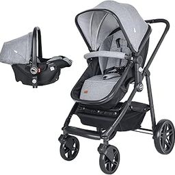 Moon Tres 3-in-1 Travel System | Stroller, Bassinet & Car Seat Carrier | Parent & World Facing | Multi-Position Recline | Plush Padding | Large Adjustable Canopy | Melange Fabric | 360° Swivel Wheels | 5-Point Safety Harness | EN 1888 Certified, Light Grey-image-31