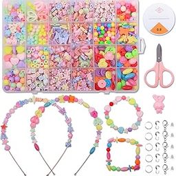 Electomania 600Pcs Bracelet Making Set,Bracelet Making Set for Girls,Jewellry Making Kit,Different Types and Shapes Colorful Acrylic Crafting Beads Kits Setfor Children Over Three Years Old, Multi-image-17