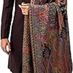 Men Pashmina Blend Kani Shawl with Paisley and Floral Artwork, Warm and Soft, 40x80 inch-image-3