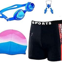 Men Swimming Costume Free Size (28in-32in) Goggles Cap 2 EARPLUG Nose Clip Swimsuit Swimming Kit-image-49