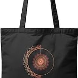 Mandala Pattern Cotton Tote Bag with Zipper | Spiritual Design Carry Bag-image-81