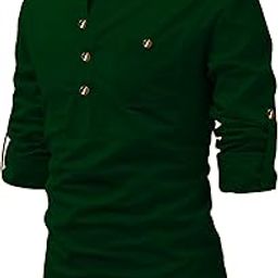 Cotton Solid Casual Short Kurta for Men | Full Sleeve Spread Collar Stylish Kurta for Office Party Occasion | Waist Length Breathable Kurta for Boys-image-95