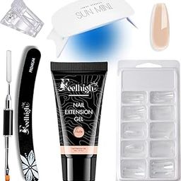Feelhigh 6 in 1 Poly Nail Gel Extension Kit for Builder Gel UV Nail Art Kit Nail Extension Set- Nail tips(100 tips),polygel tube, mini UV/LED lamp, 1 nail clips, 1 dual brush pen, 1 nail file. (Nude)-image-62