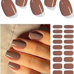 16PCS Semi Cured Gel Nail Polish Strips, Self Adhesive Full Wrap Gel Nail Art Sticker, Waterproof Gel Nail Wrap Stickers with Nail File and Stick (17Reddish Brown)-23