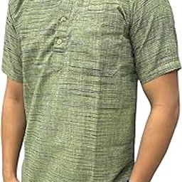 A F Collection Store Men's Khadi Cotton Self Design Casual Shirts | Half Sleeves for Men | Regular Fit Cotton Plain Shirt-image-77