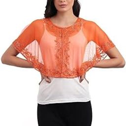 Women's Net Hand Bead Embroidery Designer Short Cape Shurgs C-16 (Free Size, Navy Shade)-picture-18