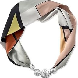Women Silk Scarf Necklace Magnetic Buckle with Rhinestone Small Neckerchief Clavicle Chain Headdress Pendant Scarf (Multicolor)-20
