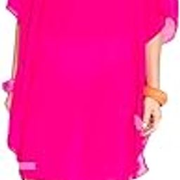 Georgette Rani Pink loose fit Plus size Short Kaftan Dress |Thread work on Neckline |Beach cover up | One Size fits all-picture-12