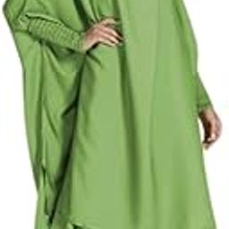 2-Piece Knee-Length Jilbab Set Khimar Style Abaya and Skirt with Chunnat Slevees/Dolman Sleeves Brown Color| Tie Back Burkha Jilbab Khimar Style Abaya-image-56