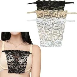 Clip-On Mock Lace Cotton Fitted Camisole For Women High Neck Fitted Camisoles Insert Deep Neck Cleavage Cover (3Pcs), Assorted-image-49