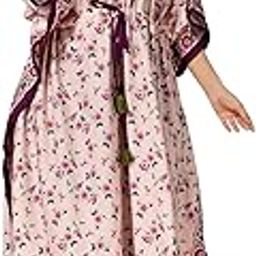 Women's Rayon Cotton Digital Printing Nightdrees Kaftan Maxi Gown (Free Size, Pink)-image-41