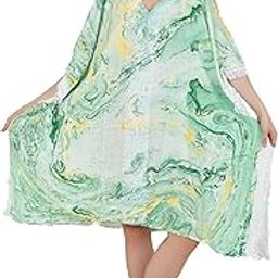 High Street Fashion One Size Rayon Kaftan Dress Tie Dye Marble Print Frill Lace Sleeves, V-Neck Women’s Maternity & Beachwear Cover Up Vacation Holidays Ladies Club Wear-picture-31