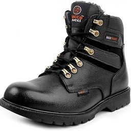 Mens 6 inches Premium Steel Toe Cap Real Grain Leather Outdoor Laceup Boots with Fur/Warranted Qualtiy & Durable Boots-image-4