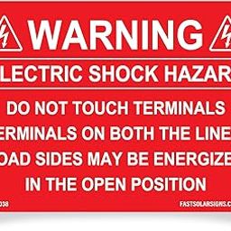 Warning Electric Shock Hazard Do not touch terminals, terminals on side of line and charging side can be powered in open position | 8 Pack | F-038-image-38