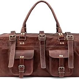 Genuine Leather Multi Pockets Travel Overnight 22" Duffle Bag for Men Large Size-image-35