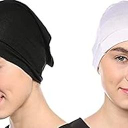 Women's Tube Hijab Bonnet Cap Under Scarf Pullover Combo 2 Piece (Black & White)-image-37