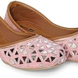 Embellishment Mirror Work & Beads Mirror Design Jutti for Girls/Women || Ethnic Footwear of Mirror Work/Punjabi Jutti Mojari,Pink (5 UK)-picture-14