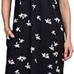 Womens Nightdress Pure Cotton Navy Printed Maxi Length Relaxed fit Sleepdress Nightwear with Side Pocket and Chest Button Placket for Feeding(Navy;M)-image-89