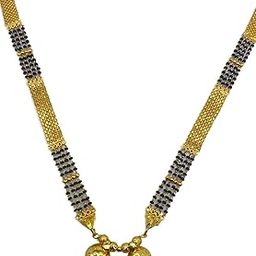 Mangalsutra for Women Stylish New Long Gold Heavy Mangalsutra Vati Designs Traditional Marathi Style Layered Gold & Black Beads Chain (35 Inches)-image-53