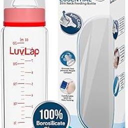 LuvLap Essential Slim Neck Glass Feeding Bottle, 250Ml, 3M+/Babies Upto 3 Years, Made of Borosilicate Glass, Bpa Free, Ergonomic Shape is with Anti Colic Nipple, Pack of 1, White & Red-14