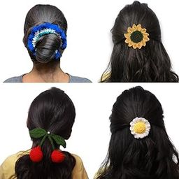 Laveni Creations Handmade Crochet Hair Accessories – Wool Hair Ties for Baby Girls (Daisy, Sunflower, Cherry Rubber Bands & Evil Eye Scrunchie) – Gift Hamper for Girls, Rakhi Gift Idea-image-82