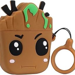 Soomio for Airpods 1 & 2 Generation Headphones Pouch Case Cover Soft Silicone Cartoon Character 360-degree Protection Case with Keyring (Groot)-image-78