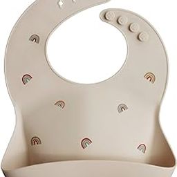 mushie Silicone Baby Bib | Adjustable Fit Waterproof Bibs (Rainbows)-image-48
