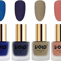 Volo Velvet Dull Matte Posh Shades Party Girl Range Nail Polish Sets(Blue, Russian Navy Blue, Sand Nude, Light Peach 32 ml) Pack of 4-image-26