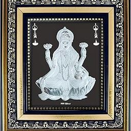 ARTSMINE 999 Silver Shri Laxmi Ji Photo Frame | For Pooja Room, Diwali Corporate Gift | Size H*L - 22 * 20 CM | Lakshmi Silver Frame Home & Office Decor-image-28