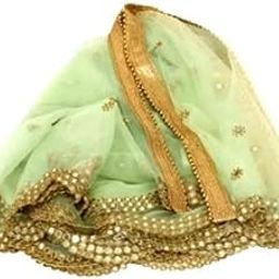 Versatile Fashionable Women Net Full Size Dupatta/Chunni with Embroidery and Mirror work (Color - Pista Green)-image-66
