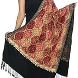 MANRA Women's Kashmiri Aari Full Embroided MATKA Cashmilon Stoles, Shawls, Wraps (SIZE: 30" X 80")-picture-15