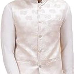 Men Off White & Gold Woven Design Jacquard Neharu Jacket-picture-18
