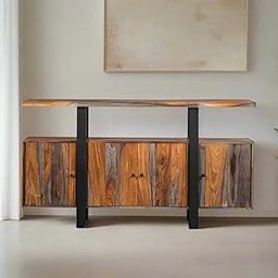 DEMIWALL Solid Wooden Sideboard Cabinet with Metal Frames | Kitchen Crockery Cabinets with 4 Door | Storage Unit for Bedroom, Living Room, Hall | (Natural Finish) | 45.7D x 175.3W x 86.4H Cm-image-30