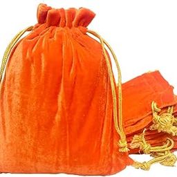 DLC set of 10 Velvet Potli Bags for Return Gift, 5x7 inch Orange color pouch for Wedding gifts, barat swagat potli bags, Women Jwellery Handbag by Dulhan-image-1