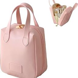 MIXEN New Portable Premium Makeup Bag, PU Large Capacity Travel Make up Organizer Bag, Divider Makeup Bag with Brush Holder for Women Friends Ideal Gift (Pink)-image-88
