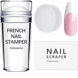 LUPINEZ French Tip Nail Stamp Scrapers and Replaceable Stamper Heads DIY Nail Art Tools Transparent Manicure Tools Professional Jelly Silicone Nail Stamper Nail Art for Girl's-picture-42