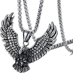 Mens Fashion Eagle Bird Gothic Bikers Jewellery Silver Alloy,Metal Pendant Necklace Chain For Men And Women SPn20230117-image-50