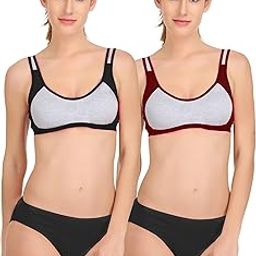 Women's Cotton Gym Sports Bra Panty Set for Women Lingerie Set Sexy Honeymoon Undergarments (Color : Multi)(Pack of 2)-image-19