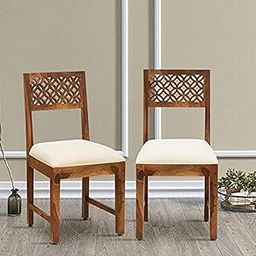 COMBAT FURNITURE Sheesham Wood CNC Design Dining Chairs Set of 2 for Dining Room Furniture || Wooden Chairs Set of 2 with Cushion for Living Room Home and Office - Honey-Finish-image-41