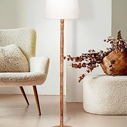 Homesake® Mid Century Modern Floor Lamp,Hand Turned Floor Lamp Wood for Living Room,Stand Lamp with Fabric Lampshade for Bedroom, Study Room and Office, (White)-25