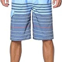 Men's Swim Shorts Quick Dry Board Shorts Striped Printed with Mesh Lining Blue 30-image-5