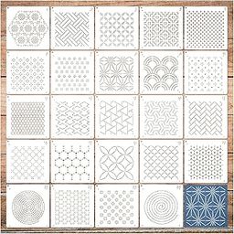 24pcs Embroidery Stencils for Crafts Reusable Geometric Line Quilting Stencils for Painting Drawing Art Paint Stencils and Patterns for Canvas Wood Wall Cookie-25
