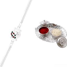 Surekha Fashionable Silver Bracelet Rakhi for Brother, Bhaiya and Bhabhi with Roli and Chawal-45