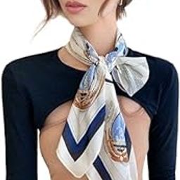 white & blue silken satin feel Scarf Stole for Women | Stylish, Soft, & Lightweight | Satin Feel Neck Scarf, Hair Scarf, Head Scarf for Women | Square Silk Stole-image-36