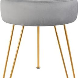 Craft Capital Velvet Ottoman Round Modern Foot Stool with Removable Golden Metal Leg, Grey, for Dressing Table Stool, Shoes Bench in Living Room Bedroom-image-24