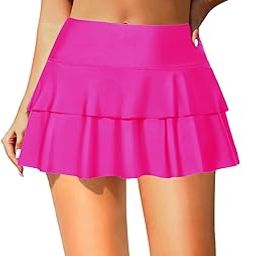 High Waisted Swim Skirt - Women Ruched Ruffle Bathing Suit Bottom Skorts with Built-in Shorts-picture-43