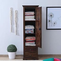 Woodcrony Sheesham Wood Wardrobe with Door and 3 Shelves Storage for Bedroom Wooden Almirah for Clothes for Living Room Bedroom Home, Solid Wood Furniture (Walnut Single Door)-picture-9